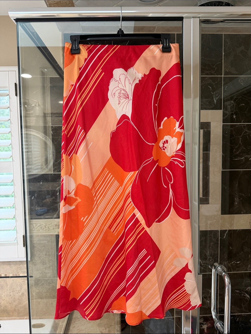 Floral Print Midi Skirt in Red and Orange